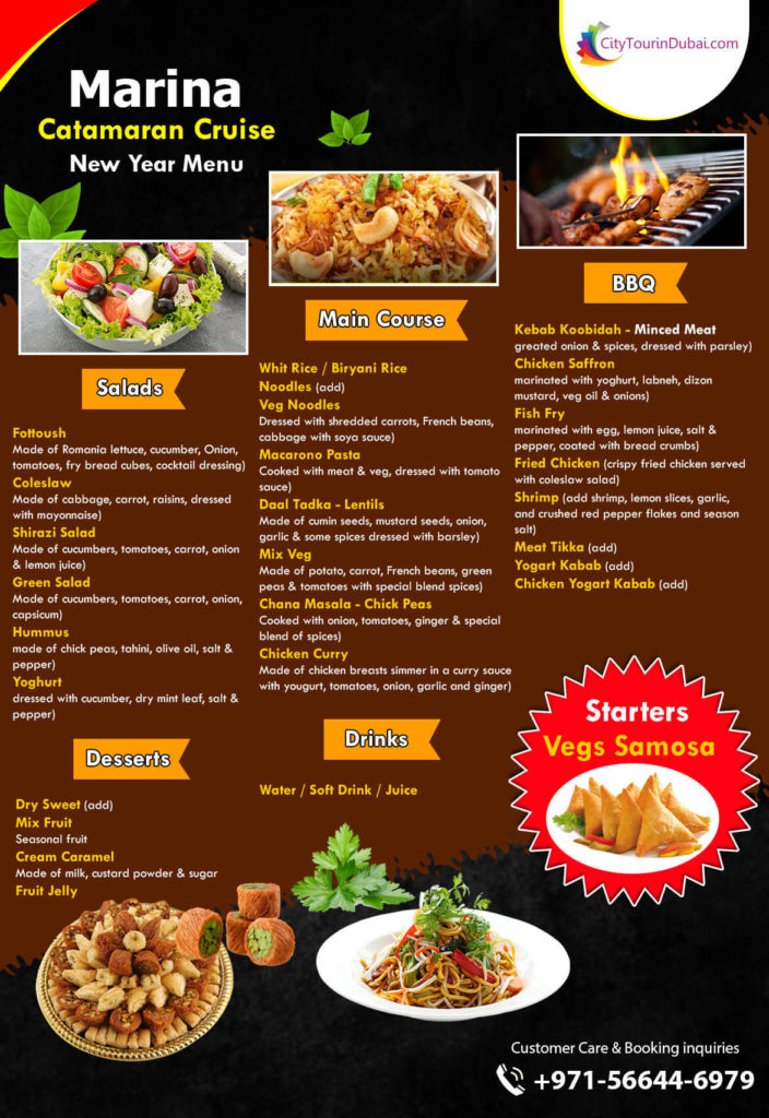 Catamaran Cruise Food Menu